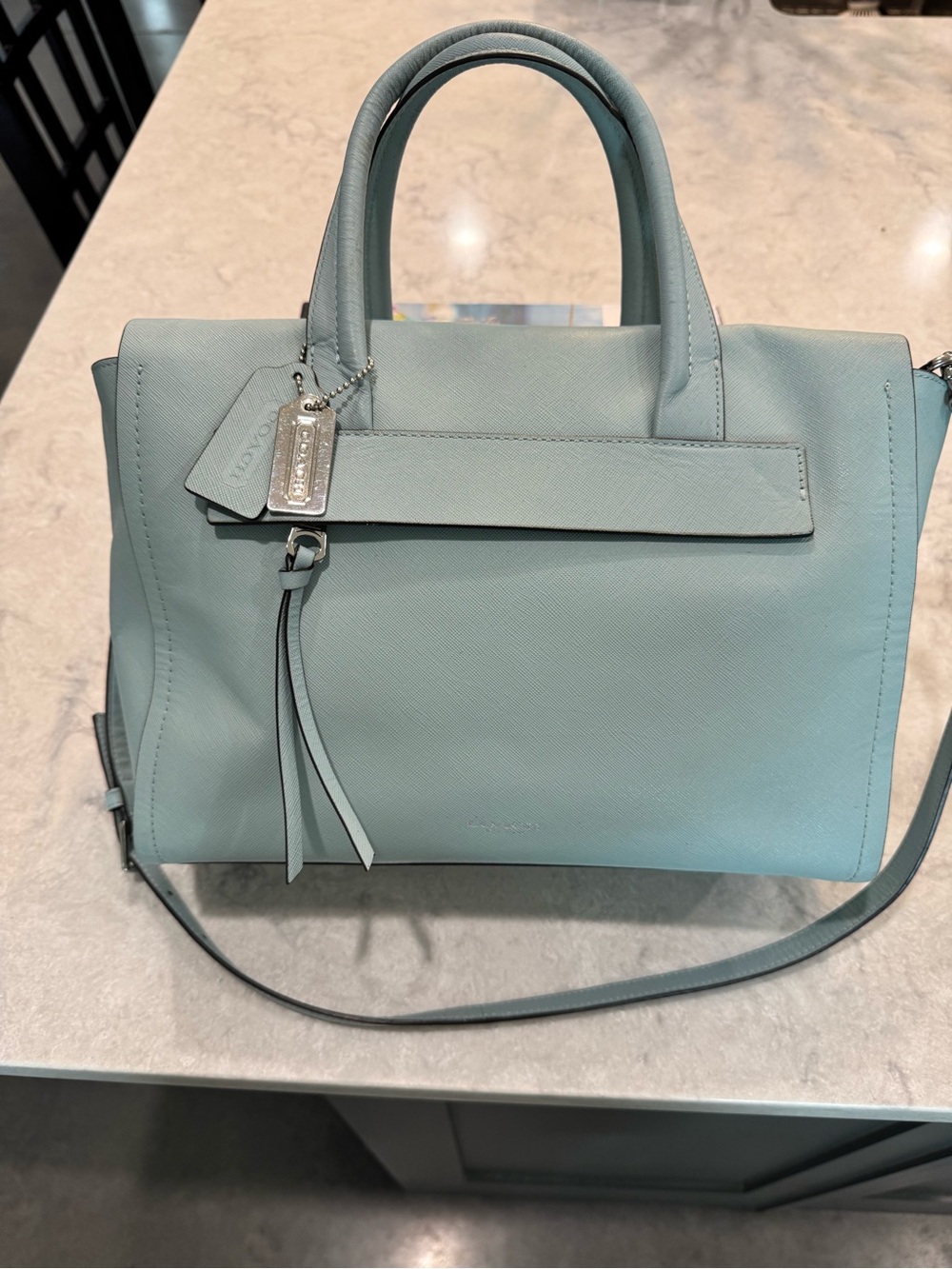 Coach Structured Leather Satchel in Light Blue
